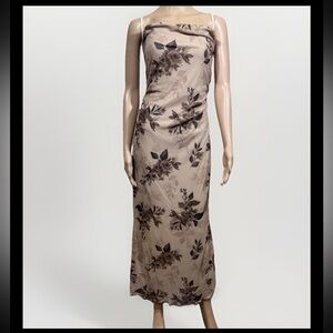 Romwe Womens Y2K Floral Mesh Maxi Slip Dress Sz XL Brown Fairy Grunge New